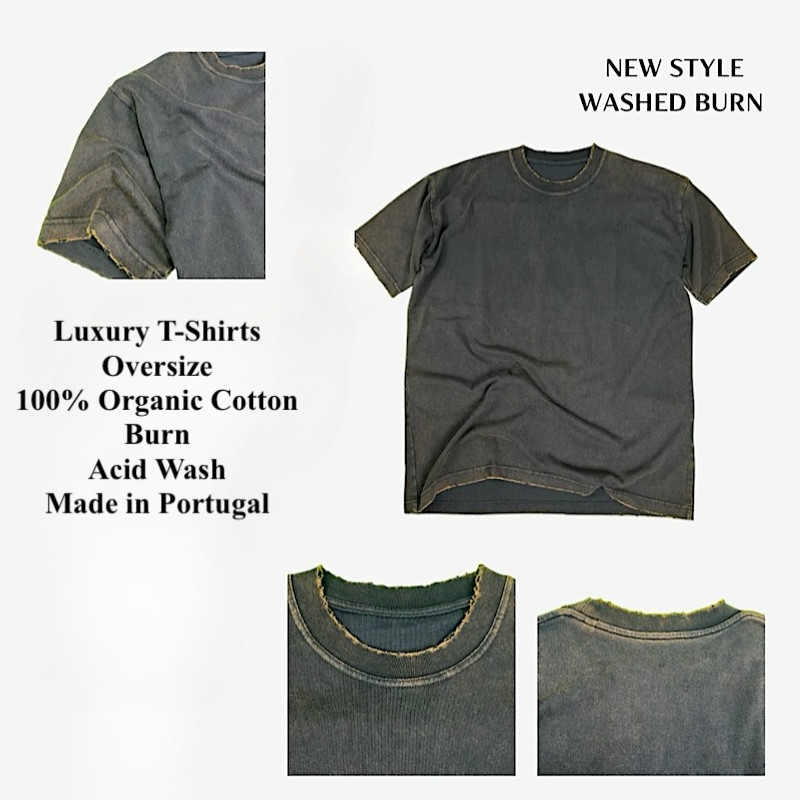 Made in Portugal Organic Cotton Burn Acid Wash Oversize T Shirt Black